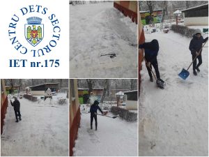 Pe timp de ninsoare, personalul fiecărei instituții din subordinea DETS sectorul Centru este implicat în procesul de curățare a căilor de acces.